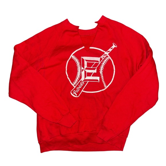 Other - Vintage Red Patriots Baseball Graphic Sweatshirt Cut Neck Raglan Fleece